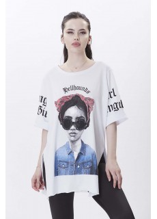 Baskılı Yanları Yırtmaçlı Tshirt 